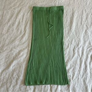 Elegant Green Pleated Knit Midi Skirt with Drawstring Women’s Size XL